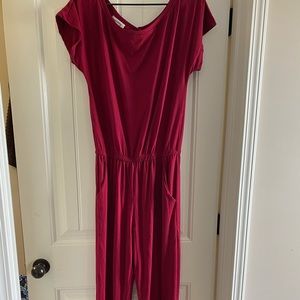 Casual Red jumpsuit-short sleeve